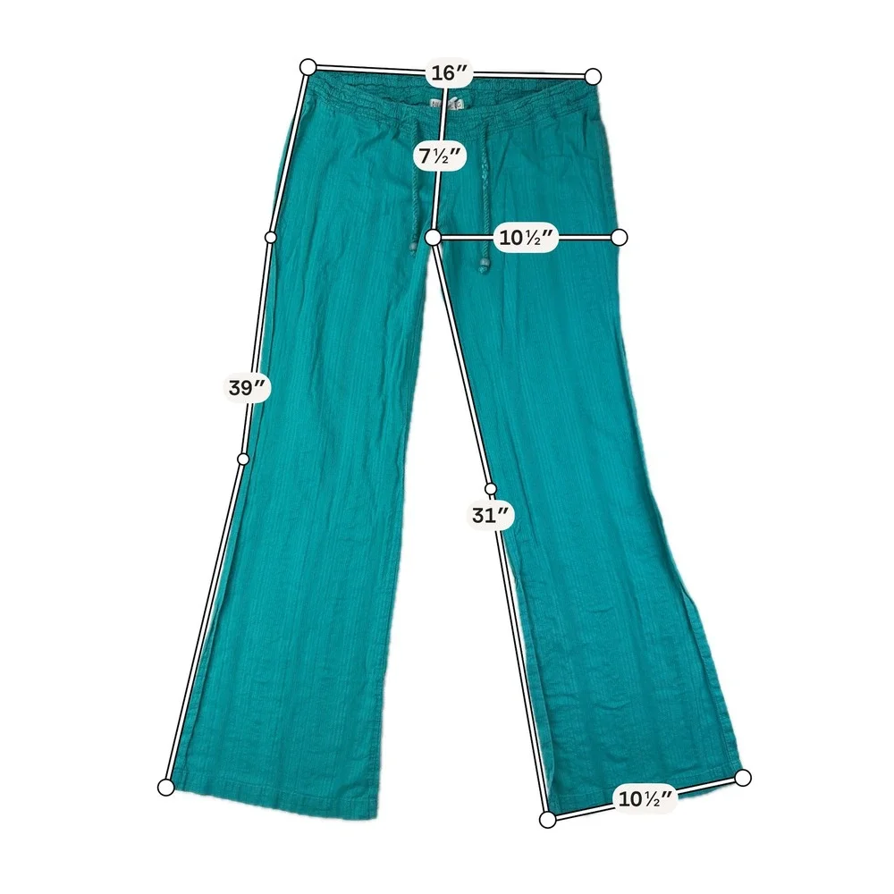 Billabong Pants Womens M Relaxed Size M Teal Beach Boho Summer Textured Cotton